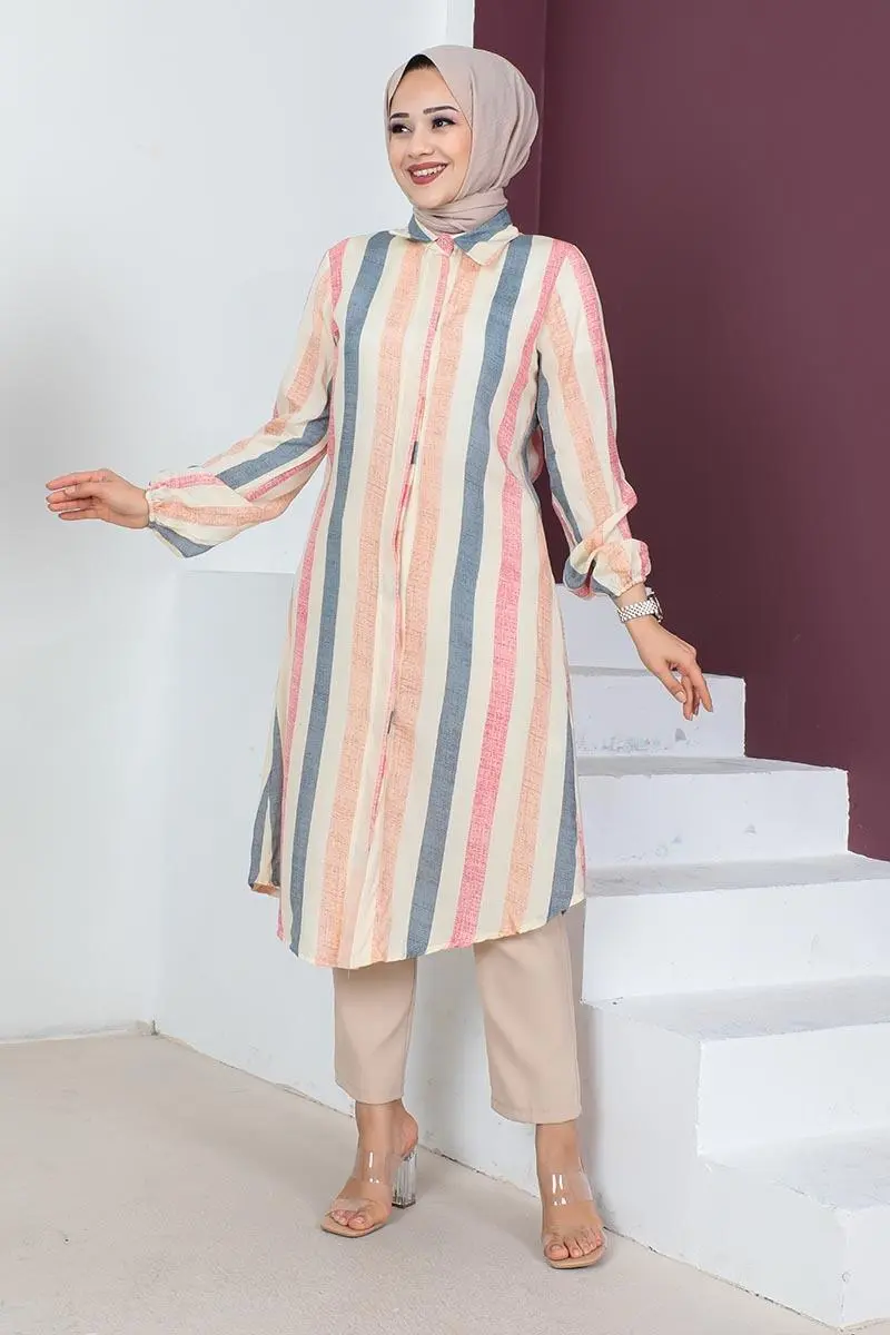 Striped Hijab Cape-detail