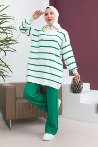 Çizgili Triko Takım Yeşil