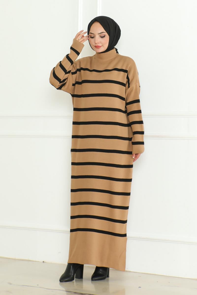Striped Knitwear Hijab Dress