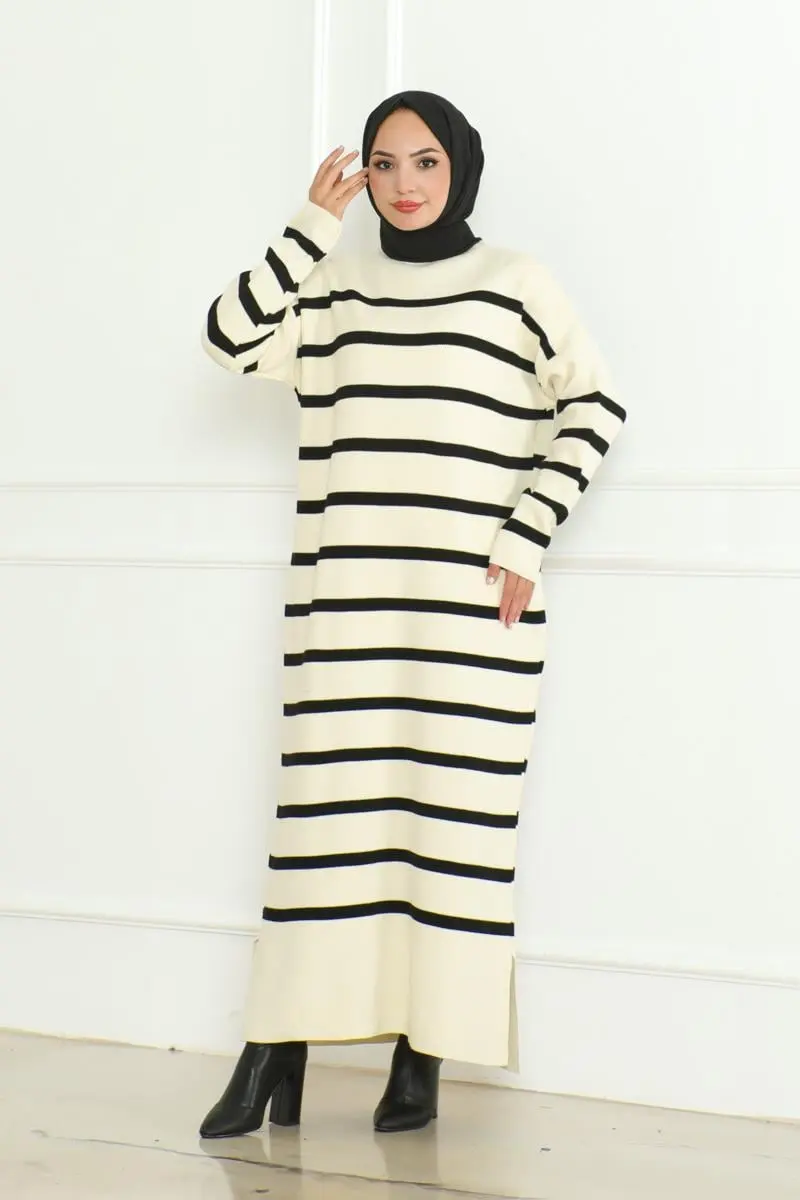 Striped Knitwear Hijab Dress