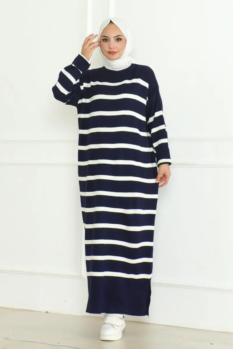 Striped Knitwear Hijab Dress