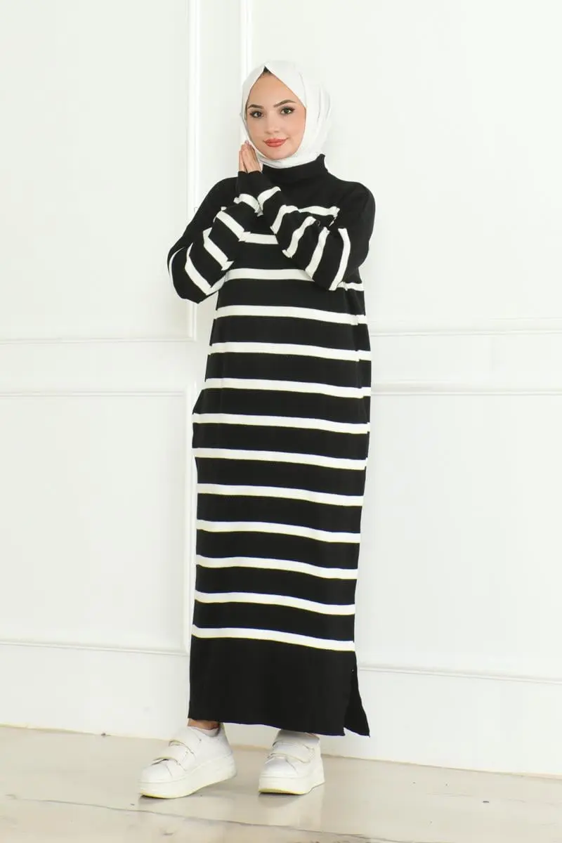 Striped Knitwear Hijab Dress