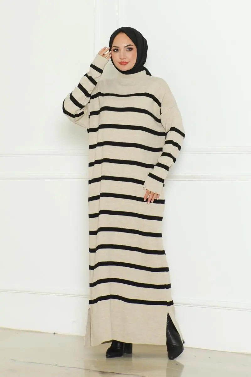 Striped Knitwear Hijab Dress