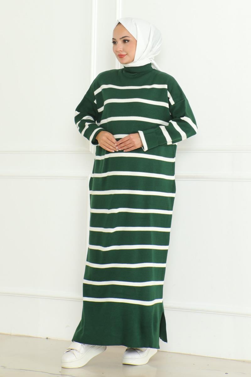 Striped Knitwear Hijab Dress