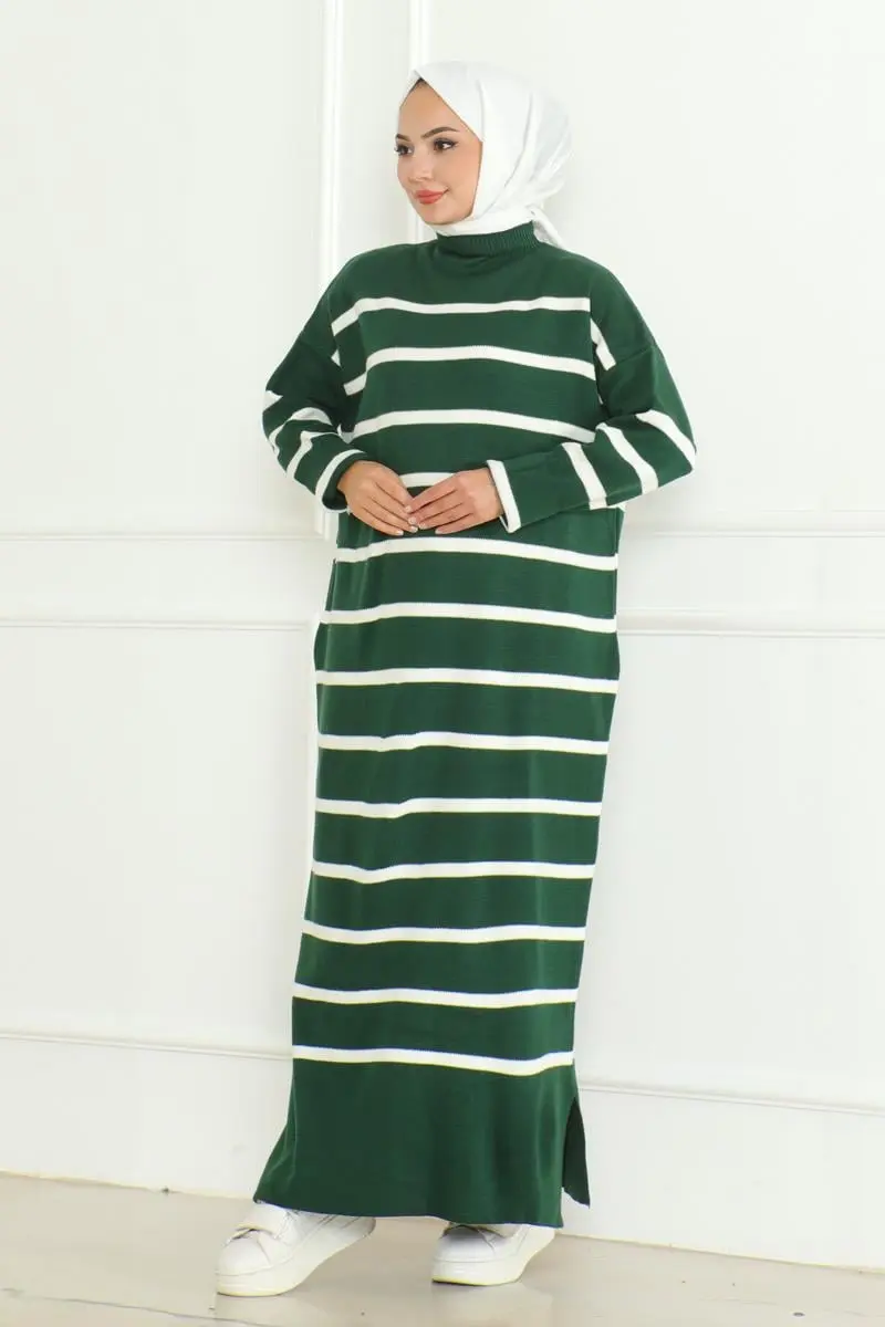 Striped Knitwear Hijab Dress