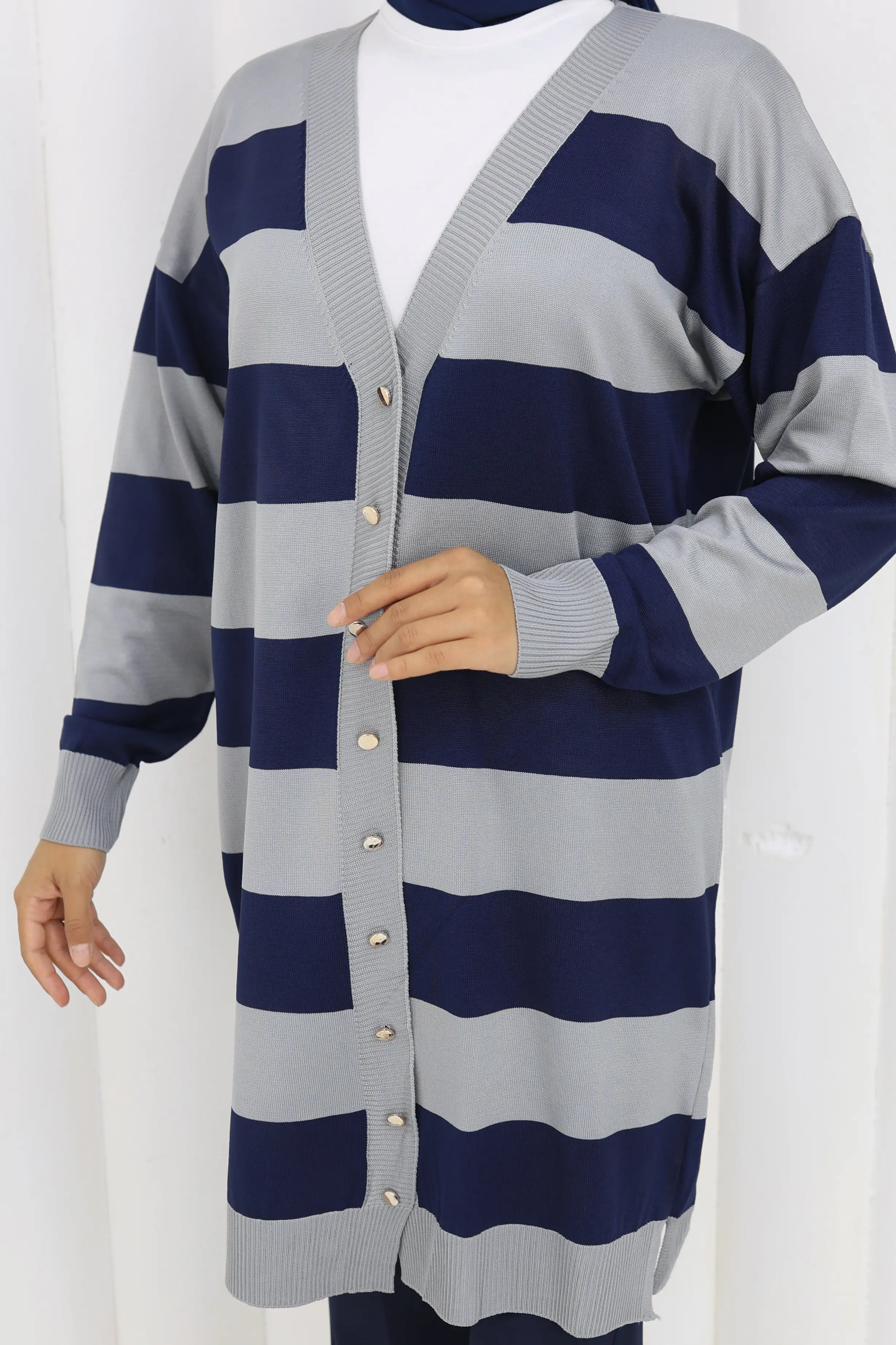 Çizgili Uzun Merserize Hırka-detail