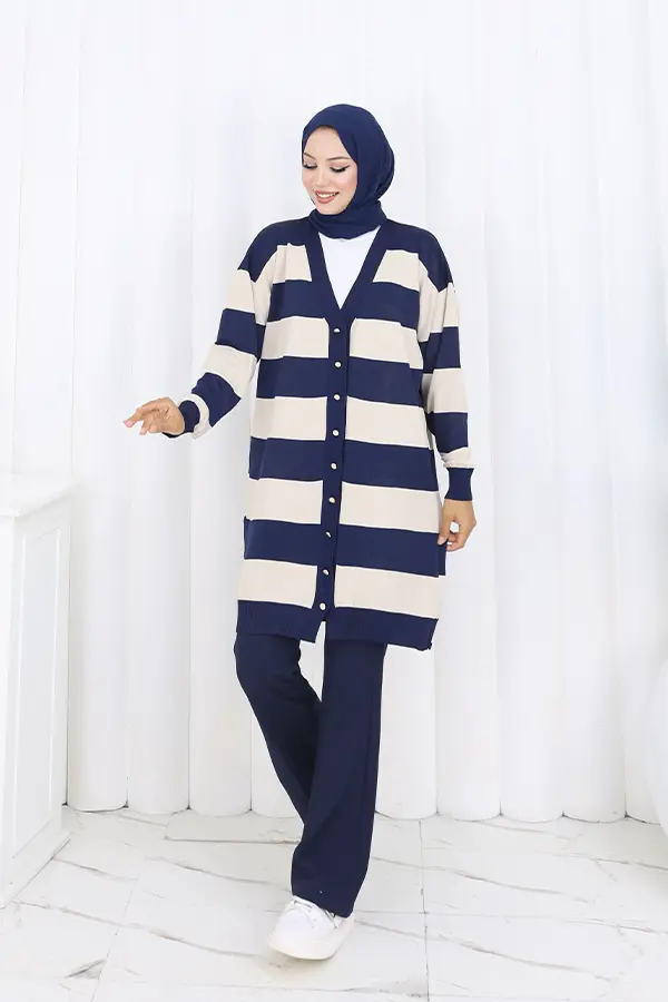 Striped Long Mercerized Cardigan