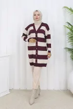 Çizgili Uzun Merserize Hırka