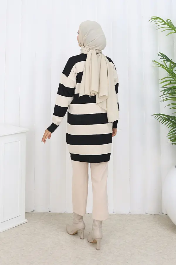 Çizgili Uzun Merserize Hırka-detail