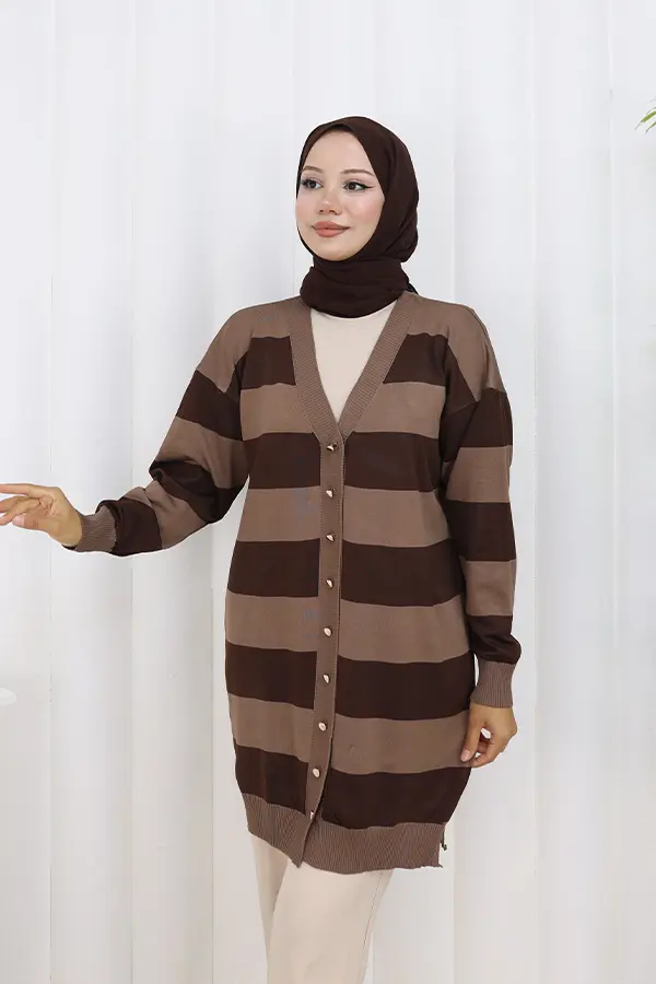 Çizgili Uzun Merserize Hırka-detail