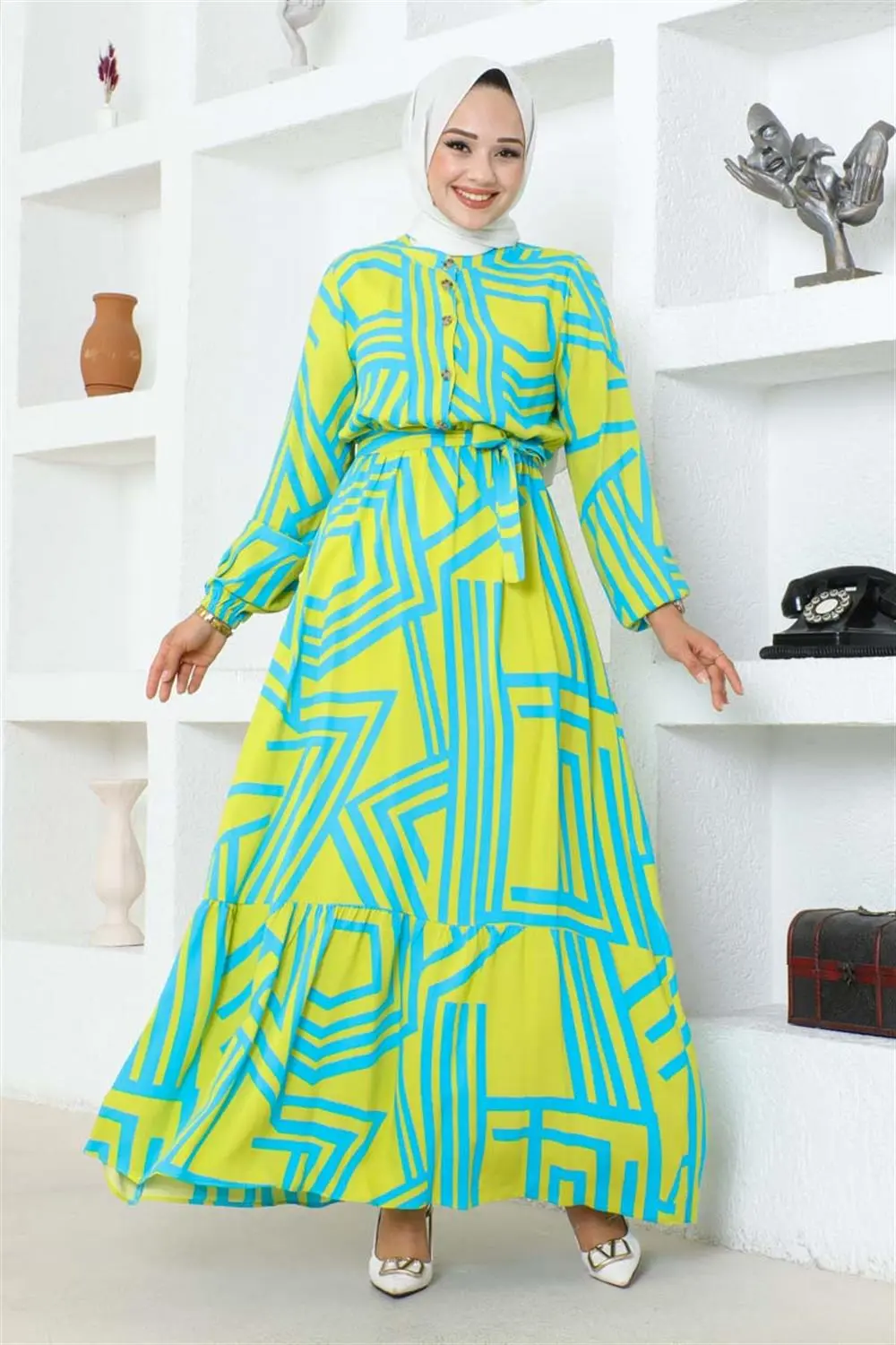 Çizgili Viskon Elbise-detail