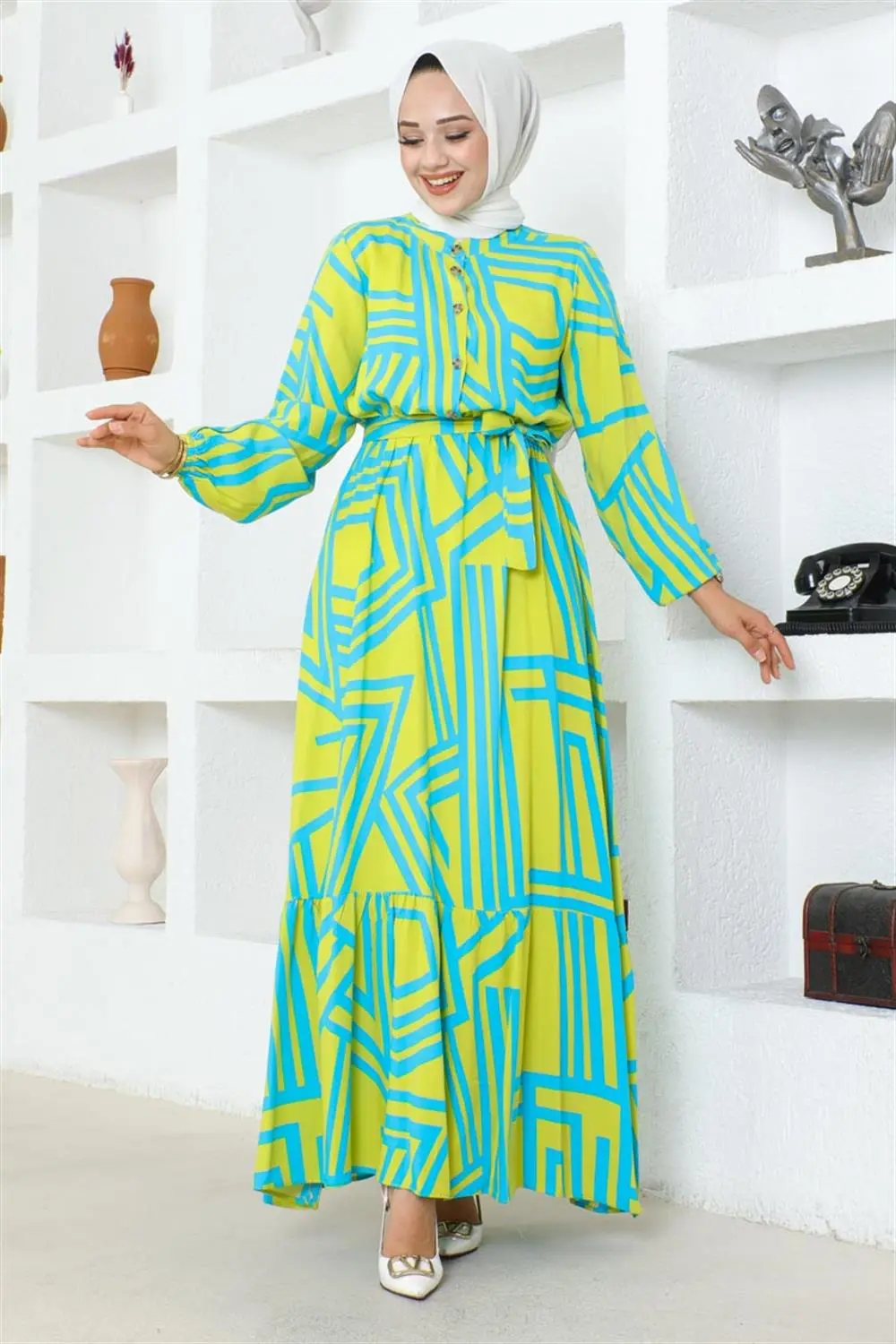 Çizgili Viskon Elbise-detail