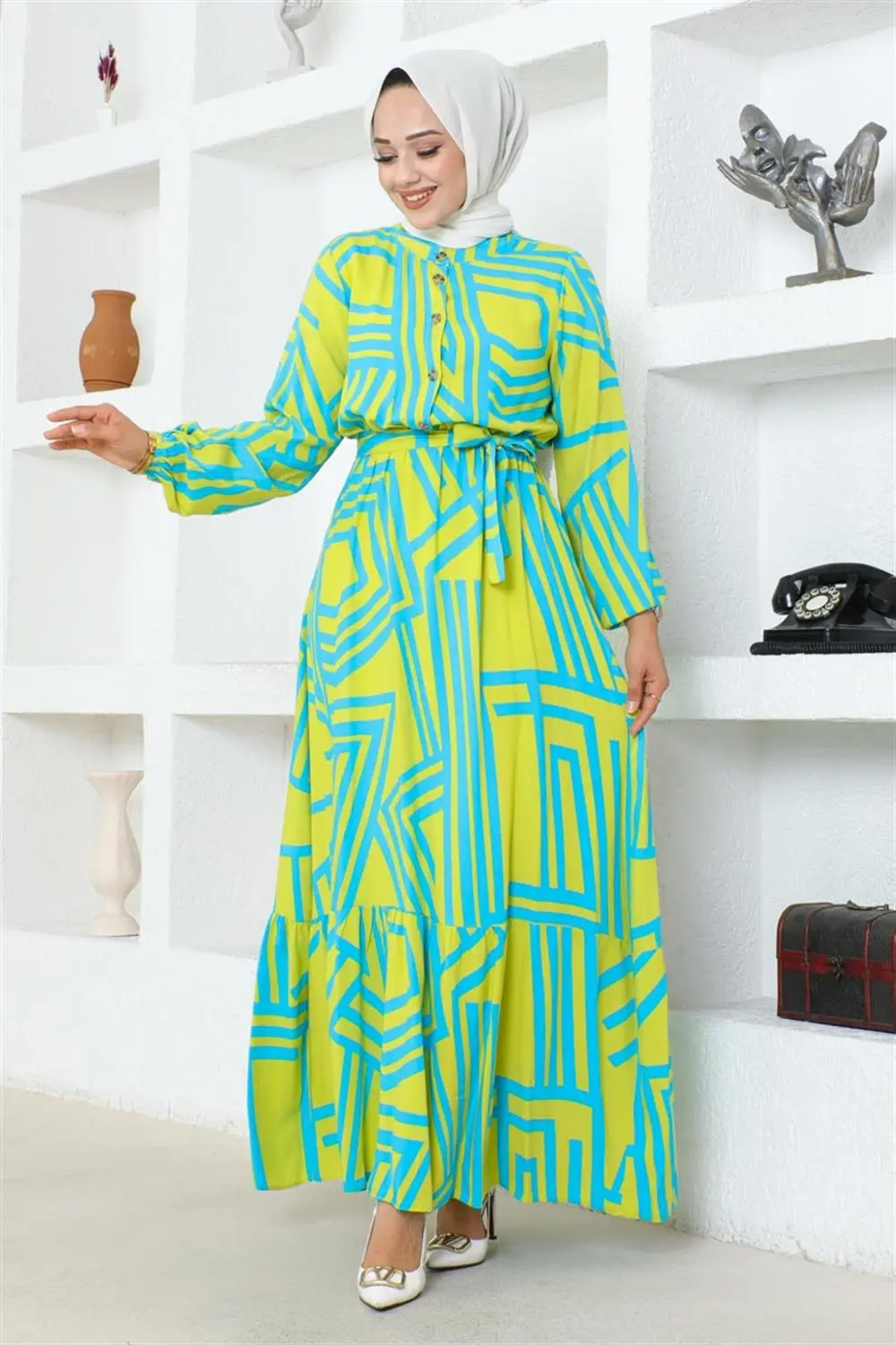 Çizgili Viskon Elbise-detail