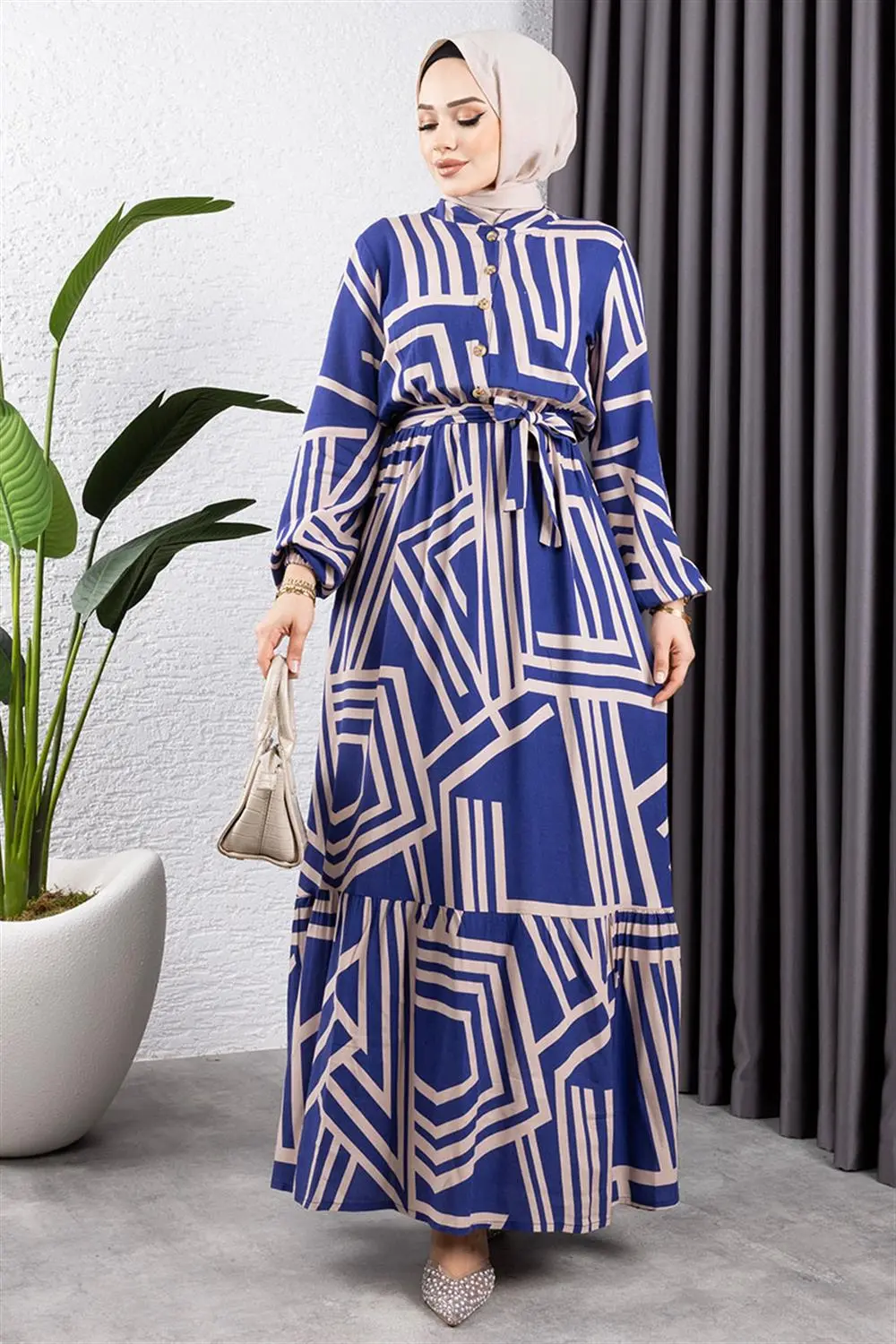 Çizgili Viskon Elbise-detail