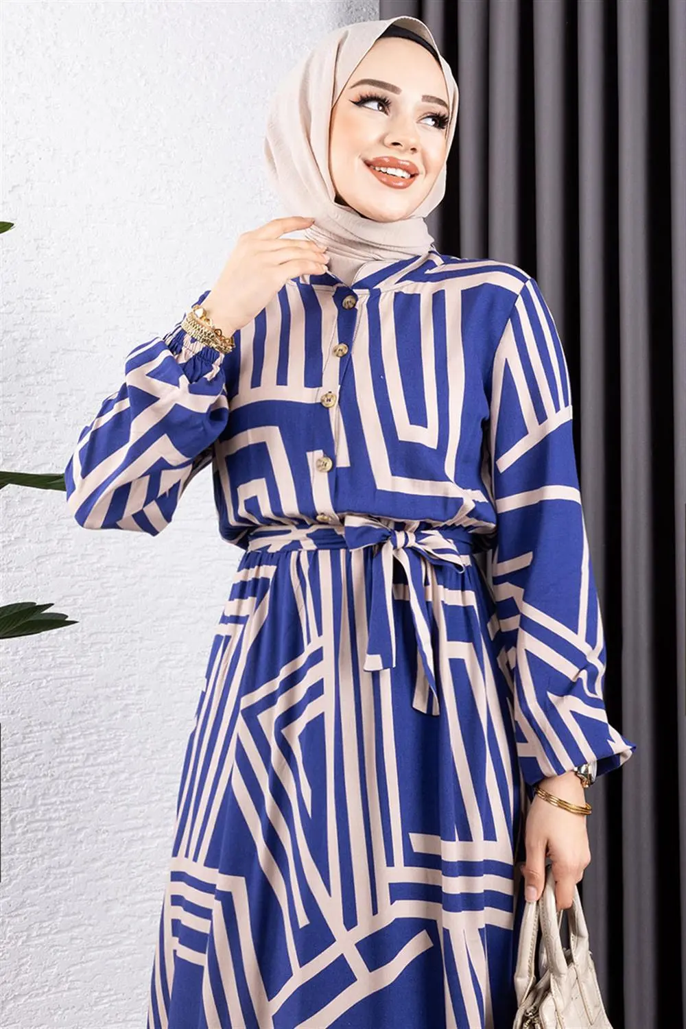 Çizgili Viskon Elbise-detail