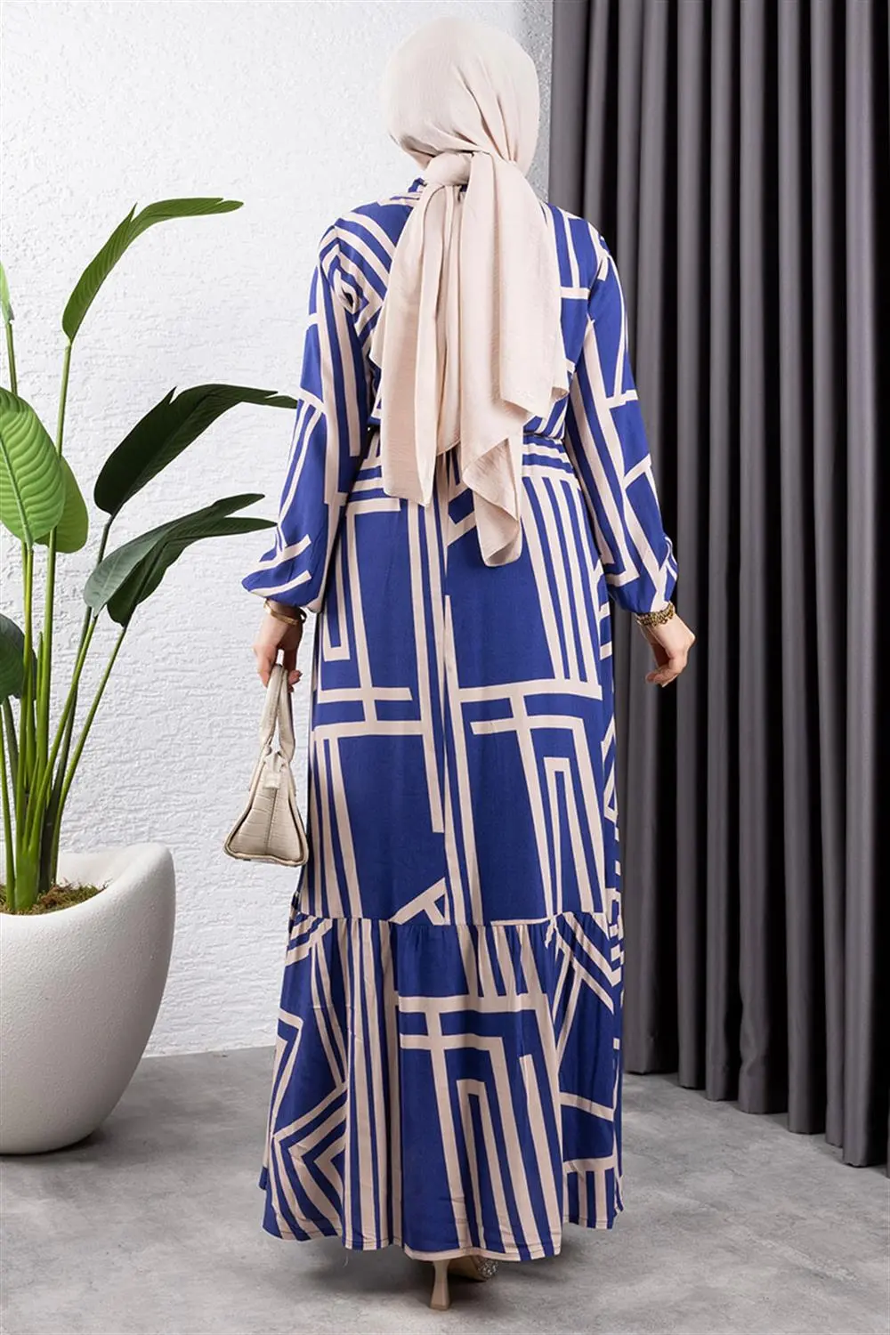 Çizgili Viskon Elbise-detail