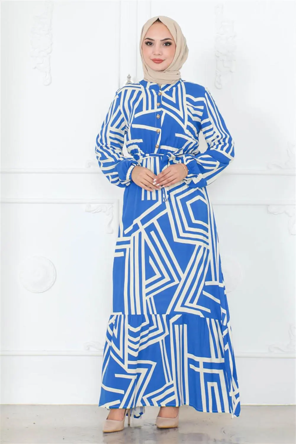 Çizgili Viskon Elbise-detail