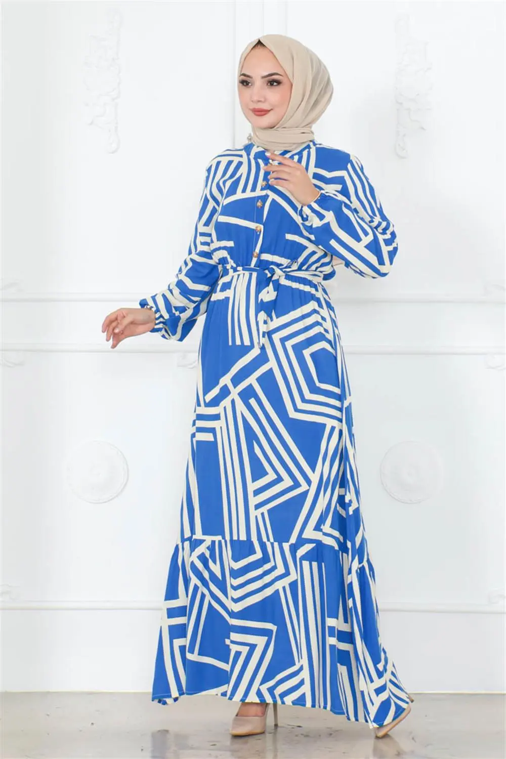 Çizgili Viskon Elbise-detail