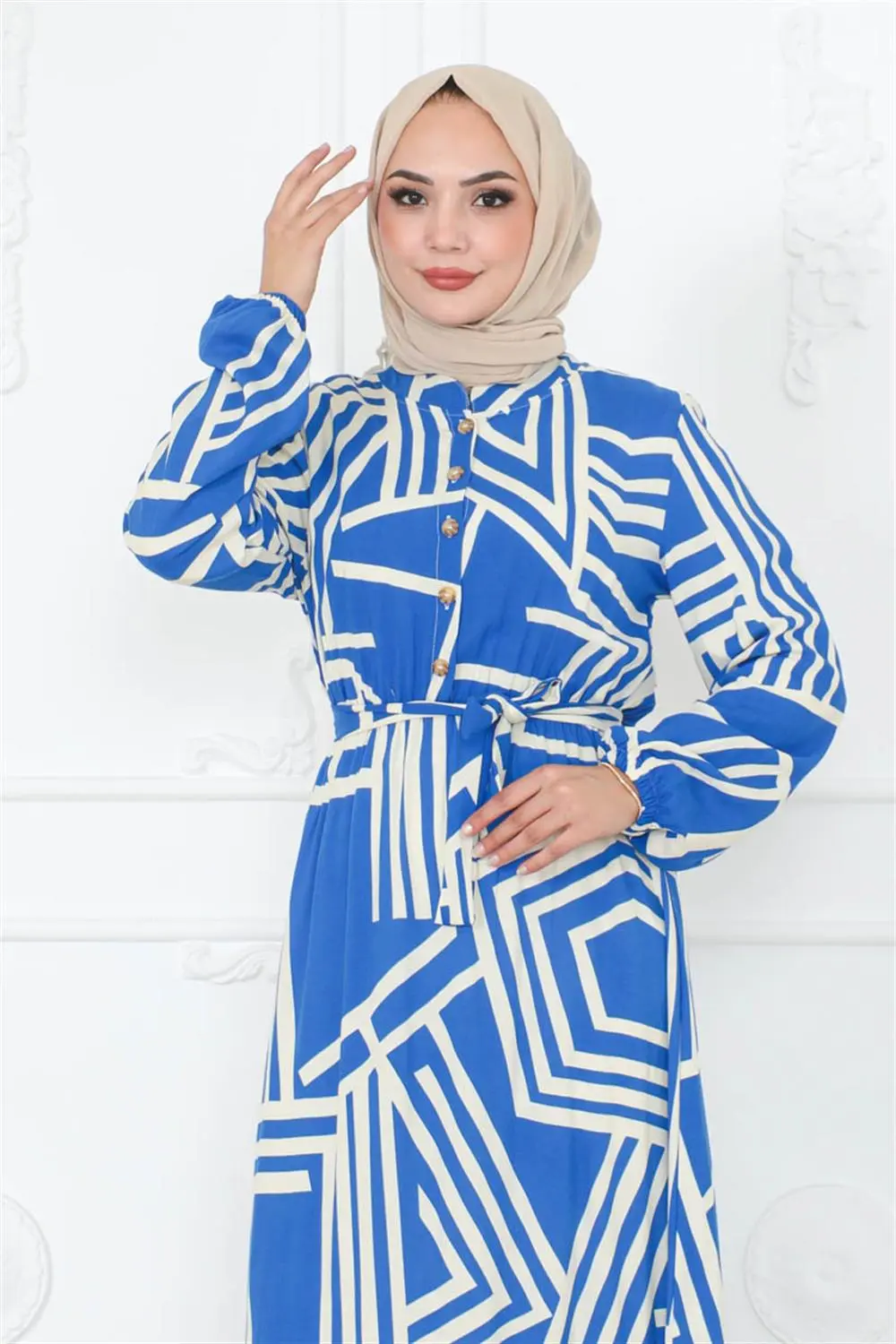 Çizgili Viskon Elbise-detail