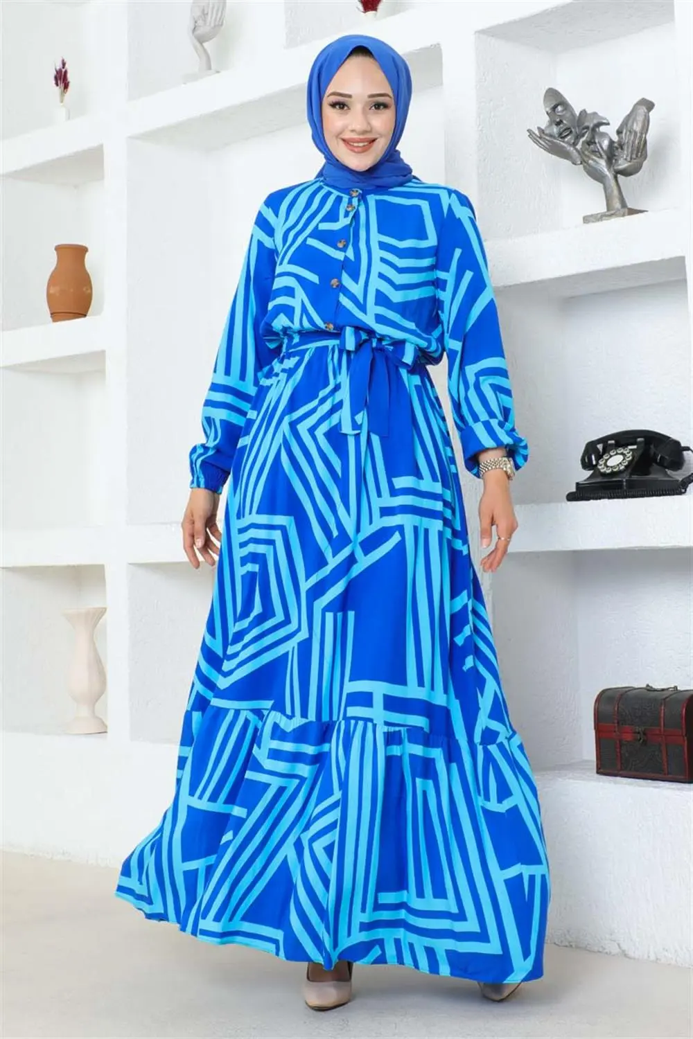 Çizgili Viskon Elbise-detail