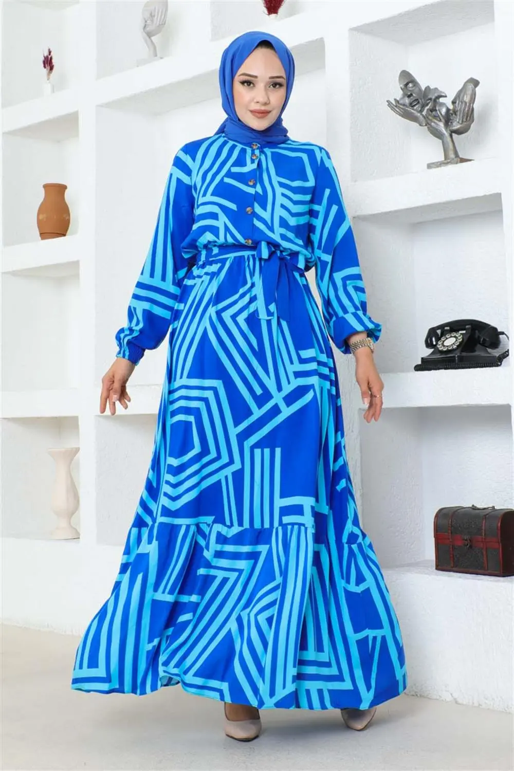 Çizgili Viskon Elbise-detail