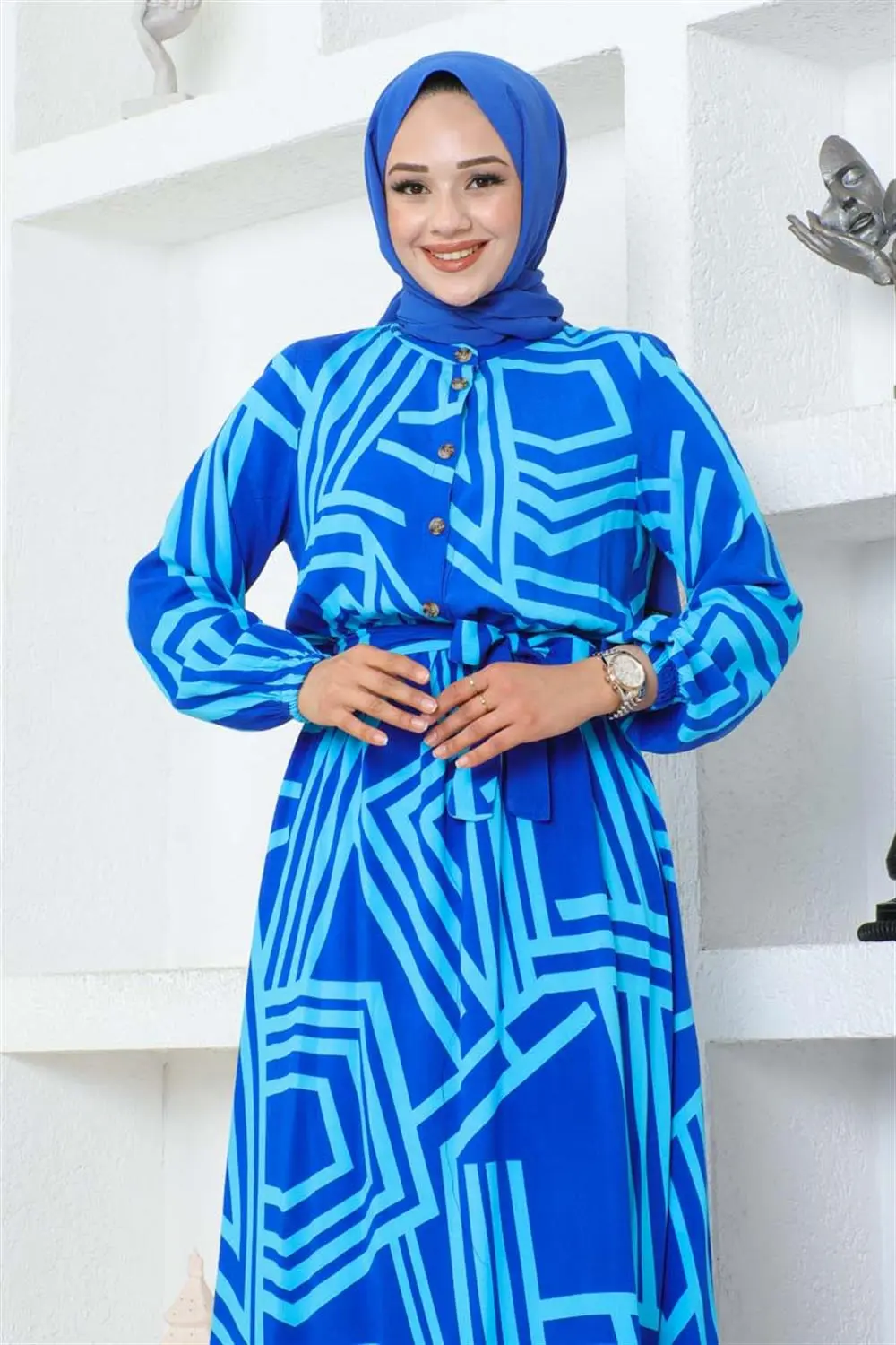 Çizgili Viskon Elbise-detail