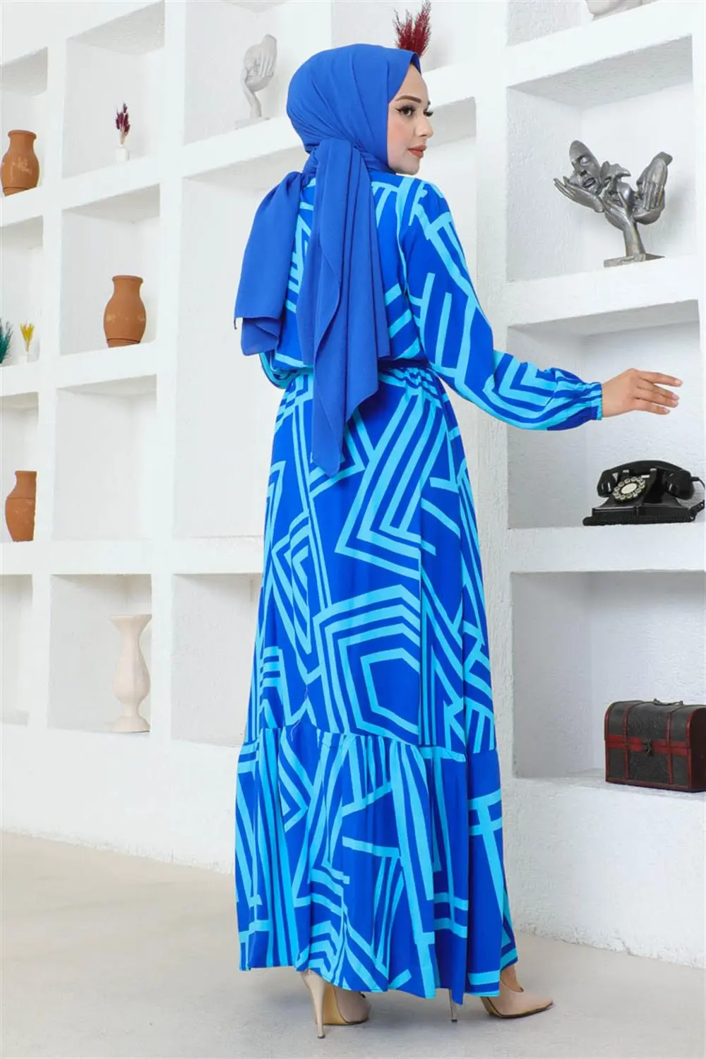 Çizgili Viskon Elbise-detail