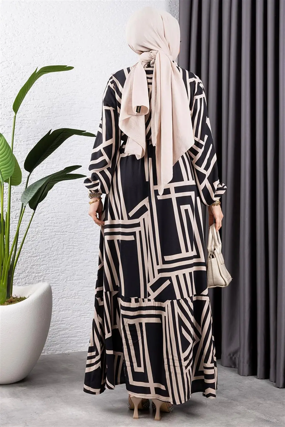 Çizgili Viskon Elbise-detail