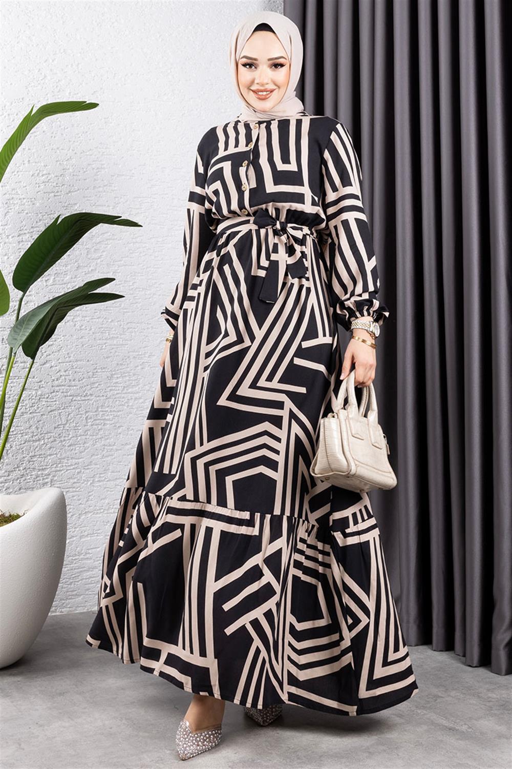 Çizgili Viskon Elbise