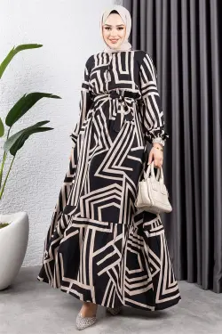 Çizgili Viskon Elbise