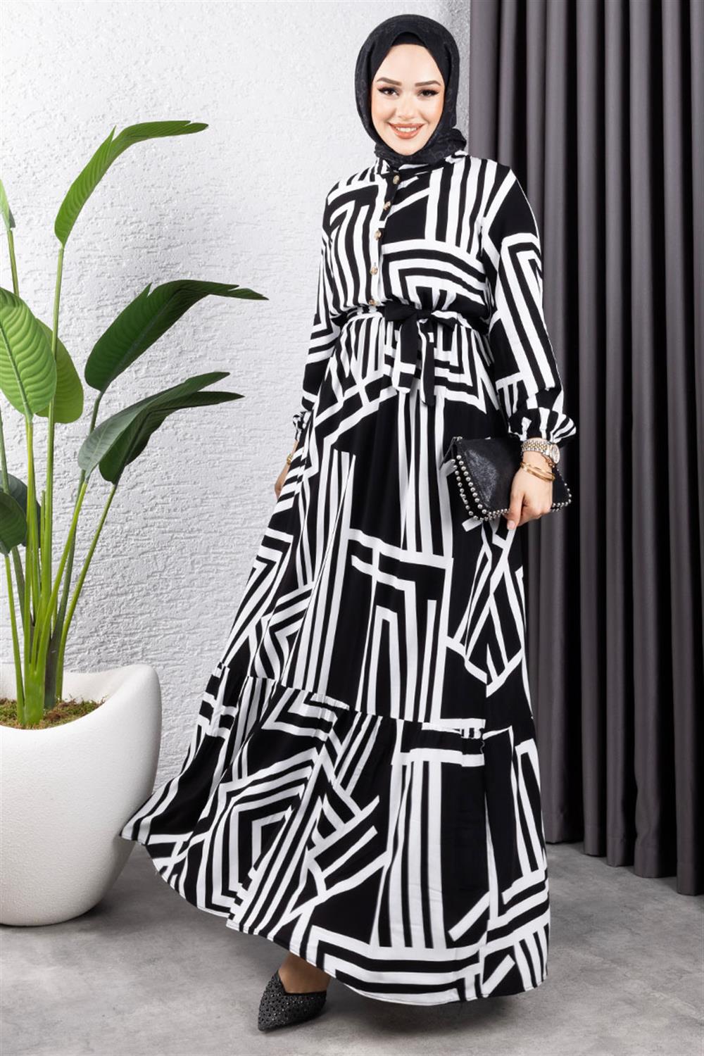 Çizgili Viskon Elbise