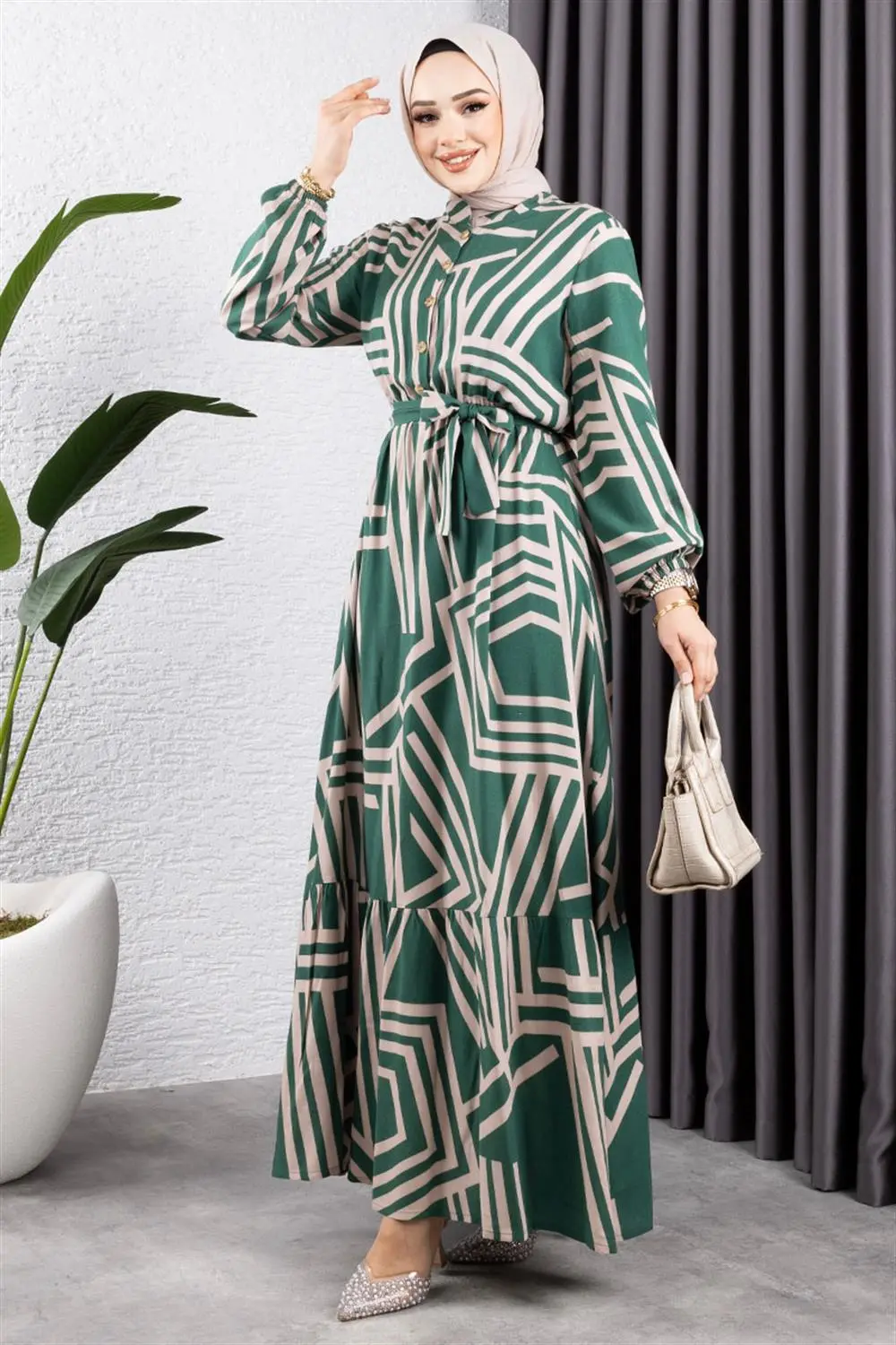 Çizgili Viskon Elbise-detail