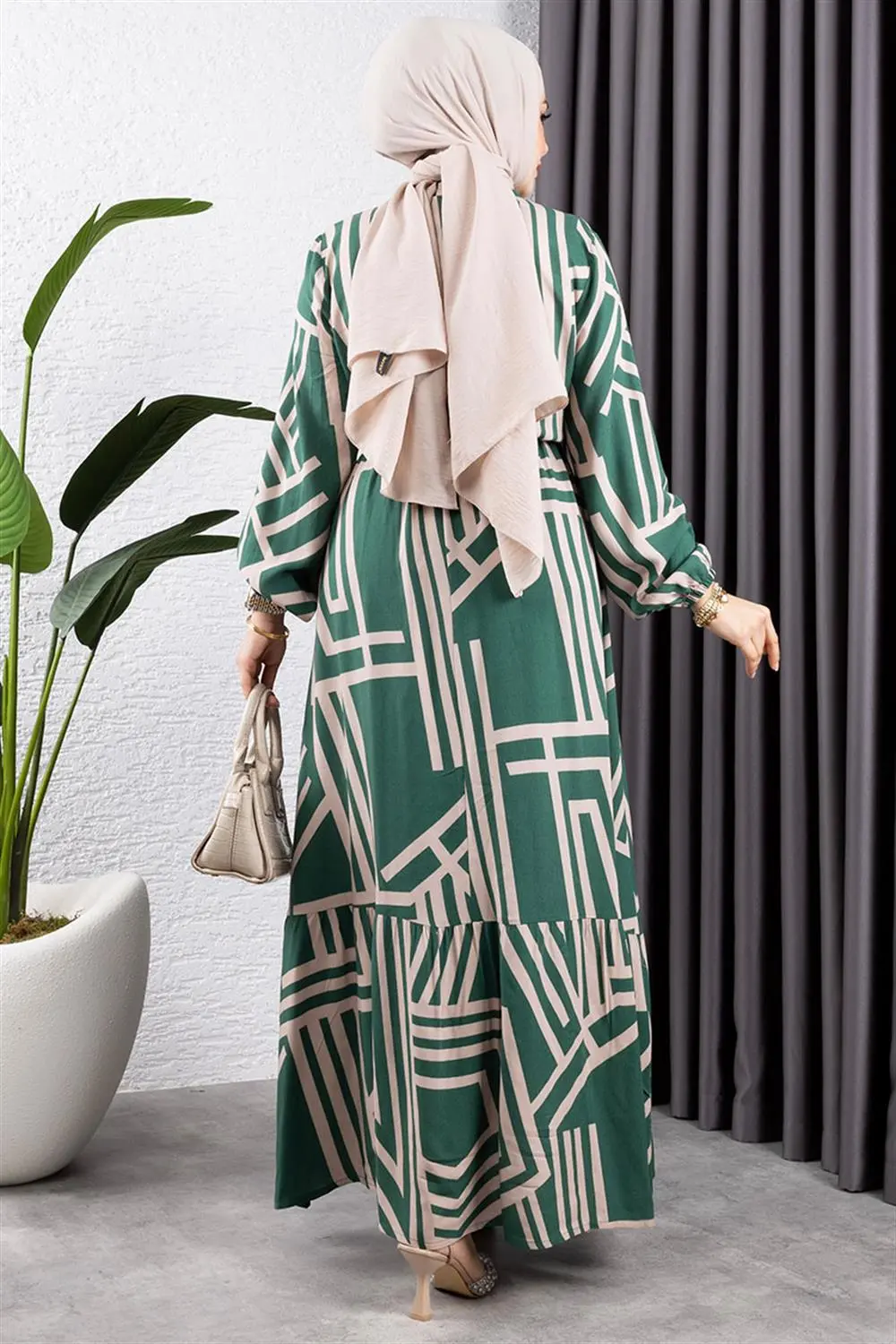 Çizgili Viskon Elbise-detail