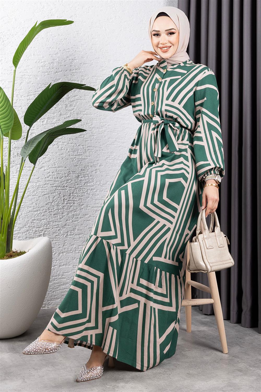 Çizgili Viskon Elbise