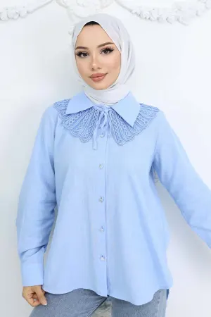 Lace Detailed Baby Collar Shirt