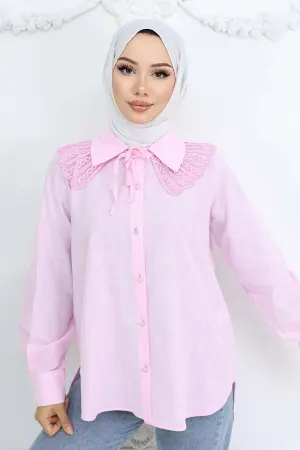 Lace Detailed Baby Collar Shirt