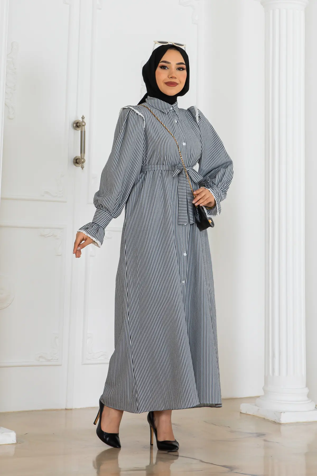 Striped Dress With Lace Detail-detail