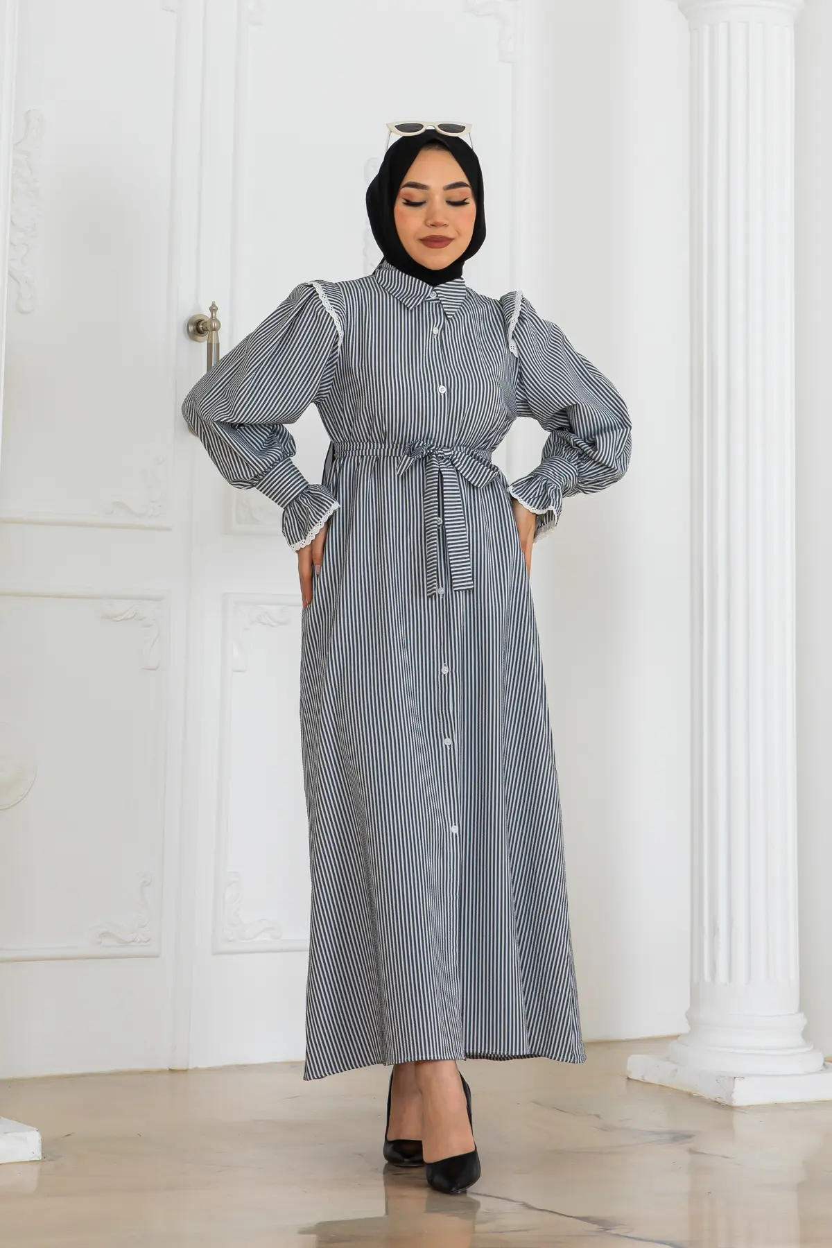 Striped Dress With Lace Detail-detail