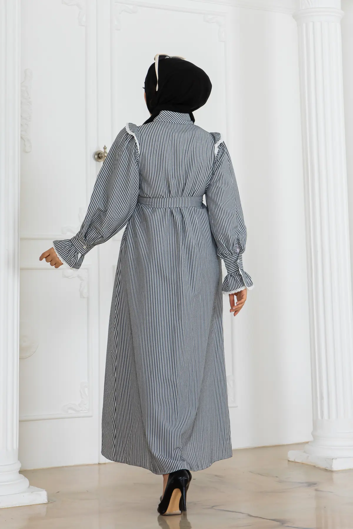 Striped Dress With Lace Detail-detail