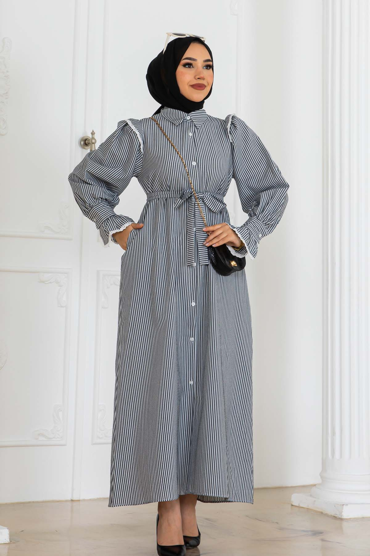 Striped Dress With Lace Detail