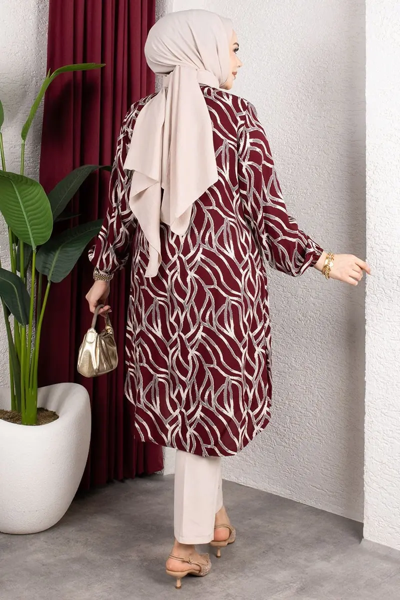 Desenli Boydan Düğmeli Tunik-detail