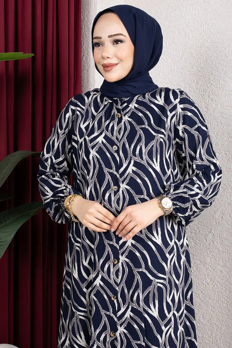 Desenli Boydan Düğmeli Tunik-detail