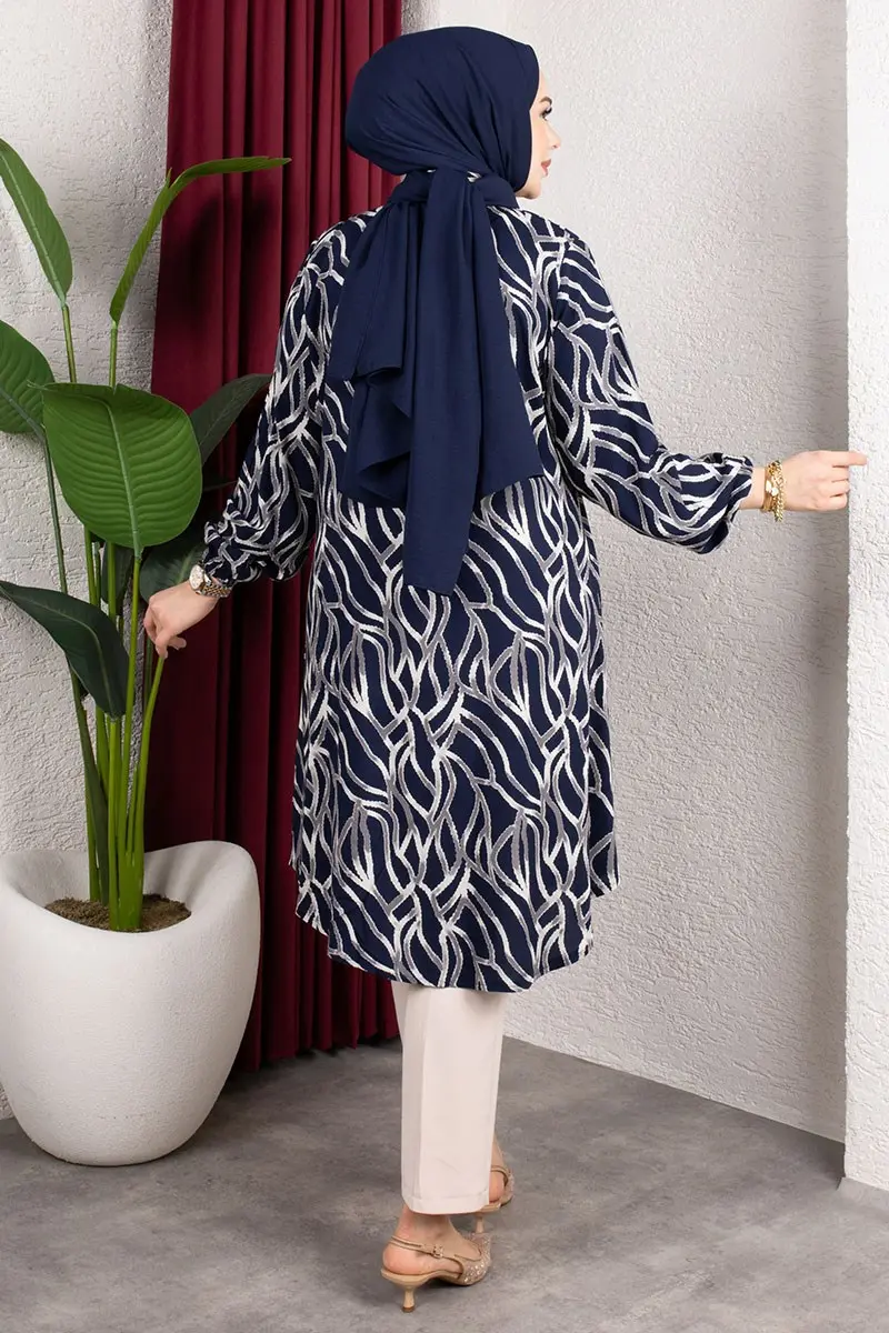 Desenli Boydan Düğmeli Tunik-detail