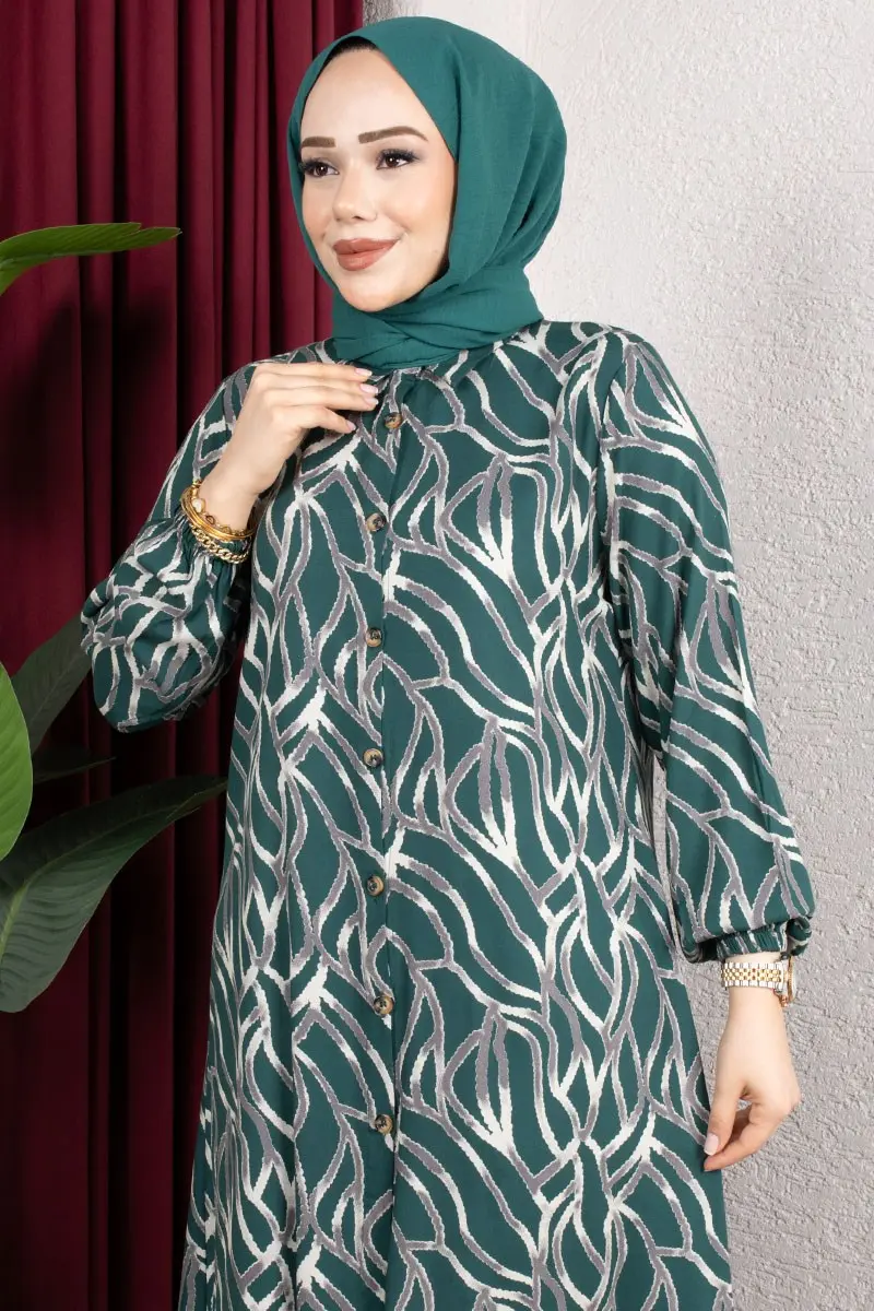 Desenli Boydan Düğmeli Tunik-detail