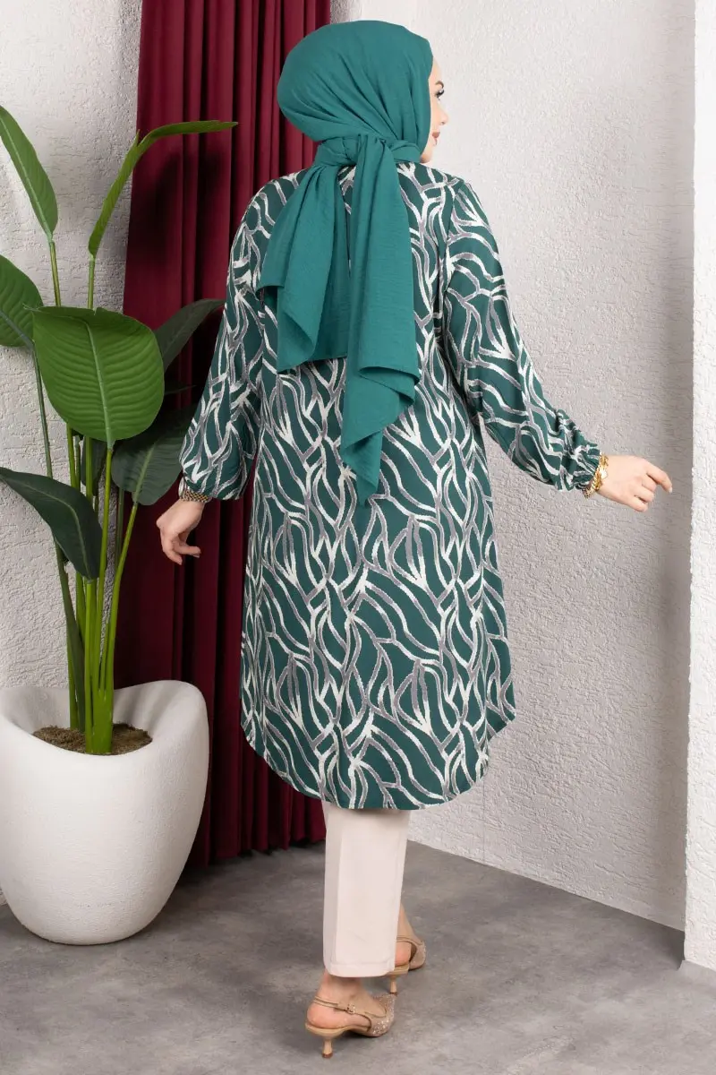 Desenli Boydan Düğmeli Tunik-detail