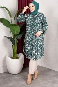 Desenli Boydan Düğmeli Tunik