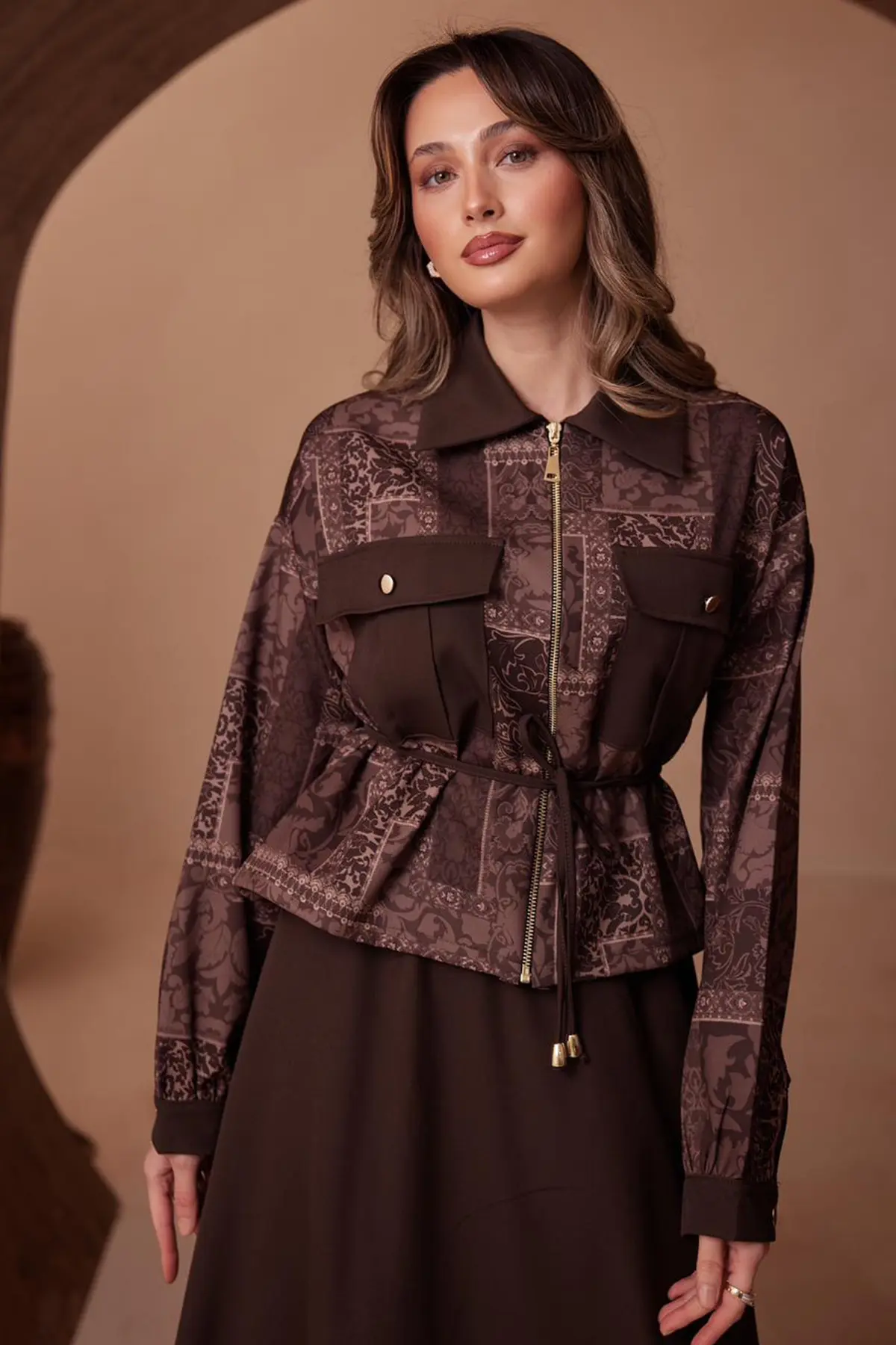 Desenli Ceket Takım N2713 Kahverengi-detail