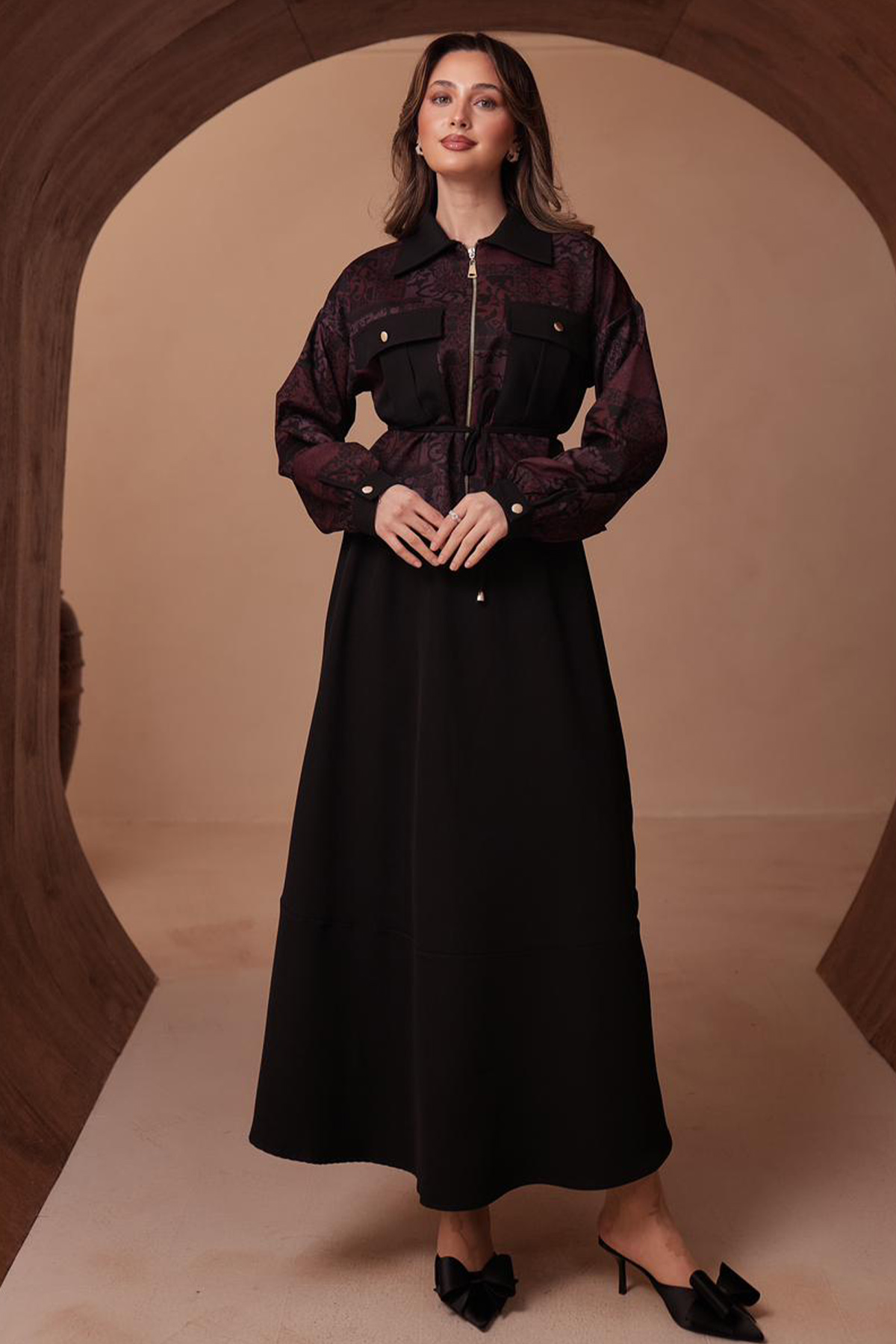 Desenli Ceket Takım N2713 Mürdüm