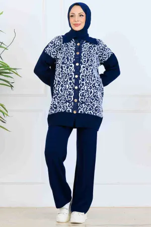 Patterned Button Detailed Knitwear Suit
