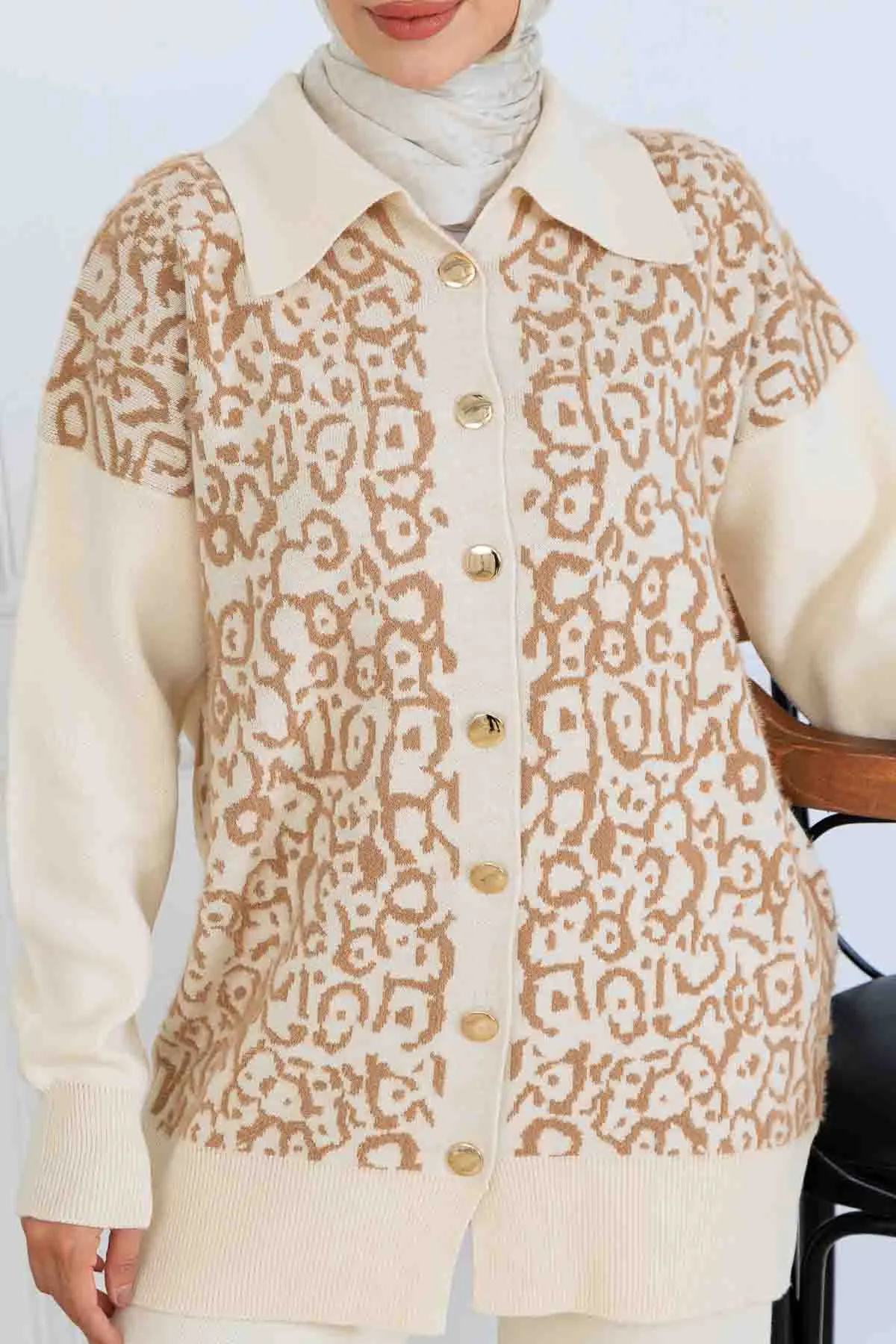 Desenli Düğme Detaylı Triko Takım-detail